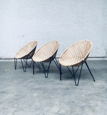 Mid-Century Modern Design Egg Basket Wicker Chairs, Italy, 1950s, Set of 3-RQV-1761661