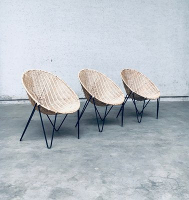 Mid-Century Modern Design Egg Basket Wicker Chairs, Italy, 1950s, Set of 3-RQV-1761661