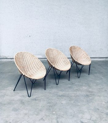 Mid-Century Modern Design Egg Basket Wicker Chairs, Italy, 1950s, Set of 3-RQV-1761661