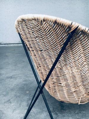 Mid-Century Modern Design Egg Basket Wicker Chairs, Italy, 1950s, Set of 3-RQV-1761661