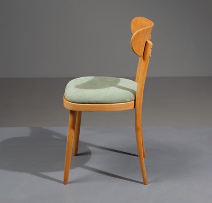 Mid-Century Modern Dining Chairs in Beech Wood with Light Green Fabric, 1950s, Set of 4-KJ-2035942