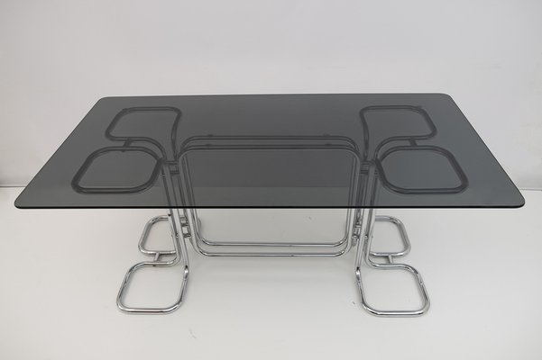 Mid-Century Modern Dining Table in Smoked Glass by Giotto Stoppino, Italy, 1970s-FER-1283261