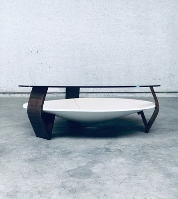 Mid-Century Modern Dutch Wenge & Smoke Glass Coffee Table, Netherlands, 1960s-RQV-2036276