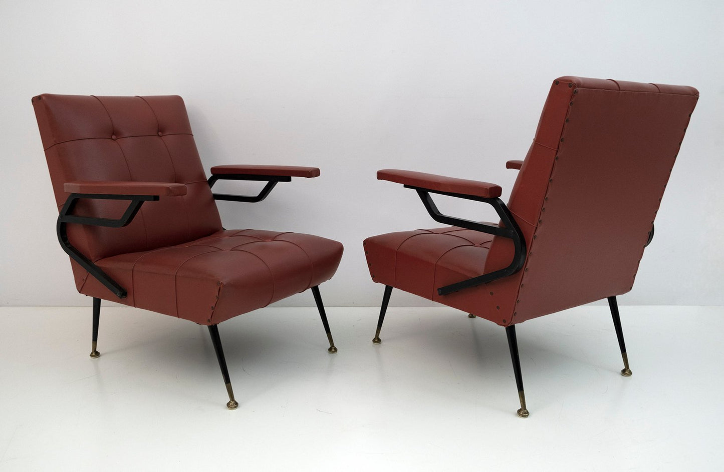 Mid-Century Modern Ecopelle Armchairs, Italy, 1960s, Set of 2