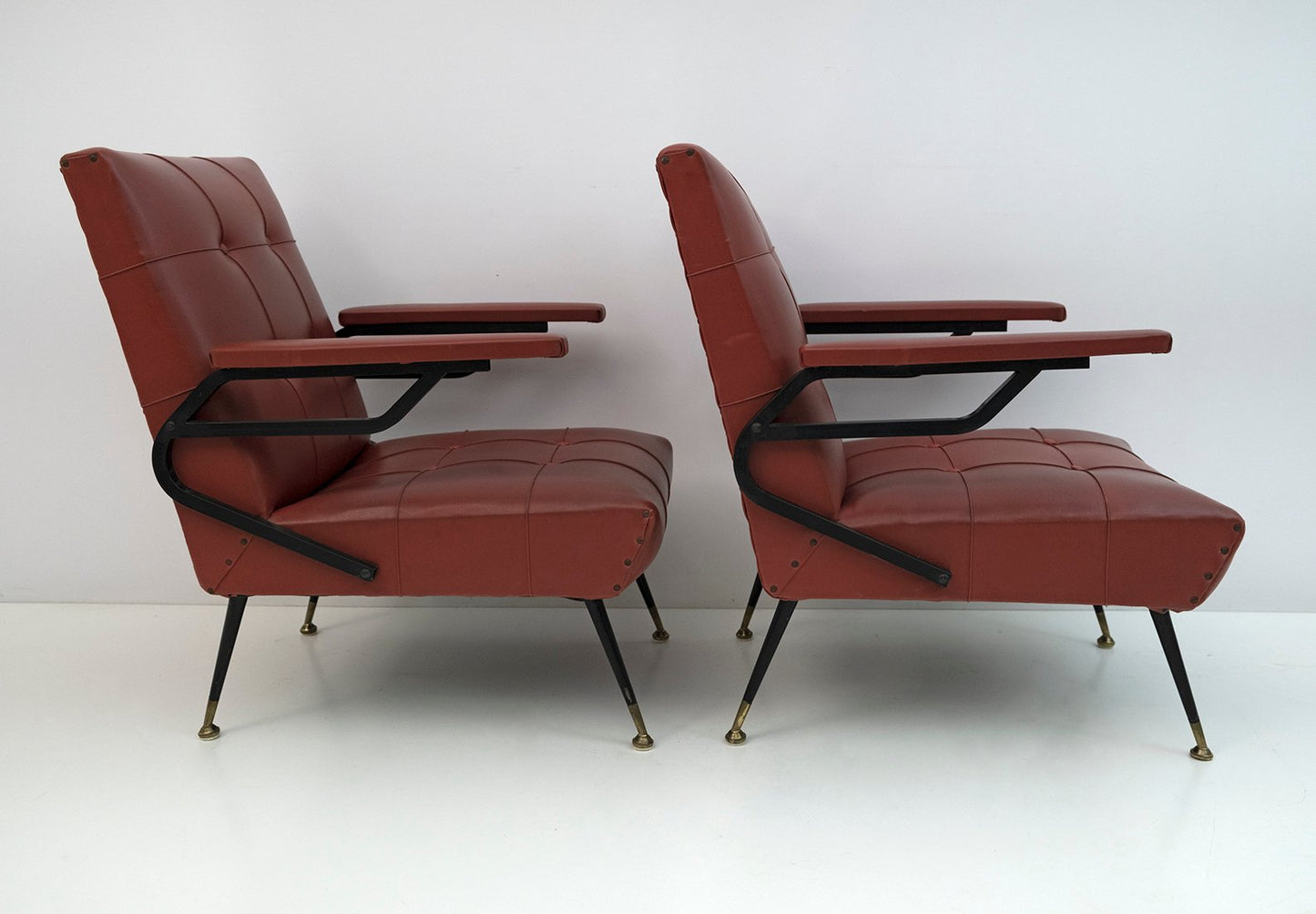 Mid-Century Modern Ecopelle Armchairs, Italy, 1960s, Set of 2