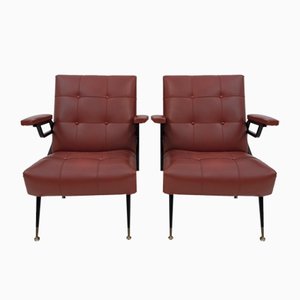 Mid-Century Modern Ecopelle Armchairs, Italy, 1960s, Set of 2-FER-1393742