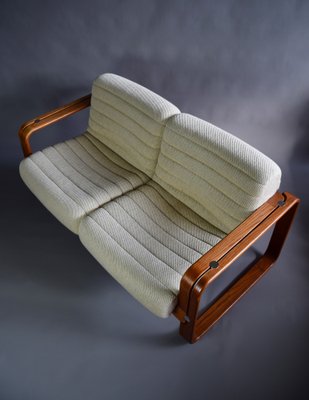 Mid-Century Modern Ecru and Wooden Frame 2-Seater Sofa attributed to Giroflex, 1970s-IEI-1397199