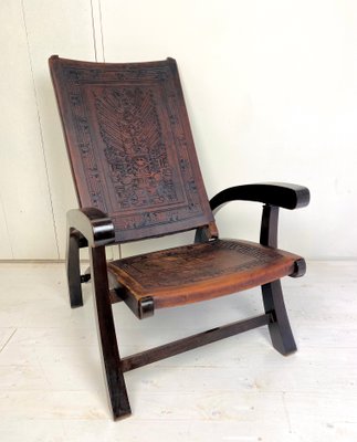 Mid-Century Modern Ecuadorian Wood and Leather Folding Chair by Angel Pazmino for Furniture Style-WZZ-828681