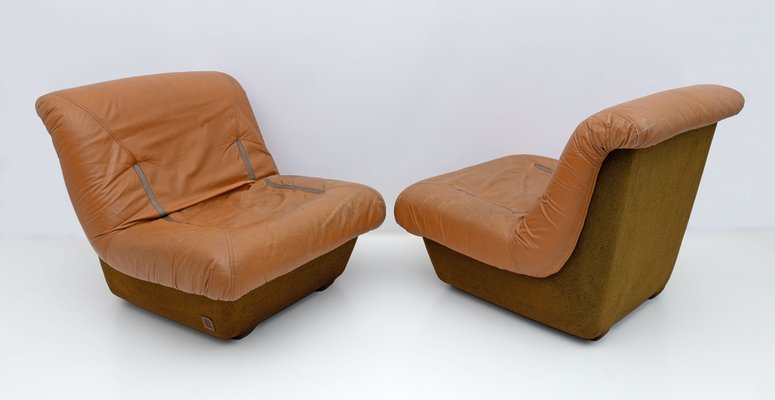 Mid-Century Modern Fiberglass Frame Leather Armchairs from Lev & Lev, 1970, Set of 2-FER-1767431