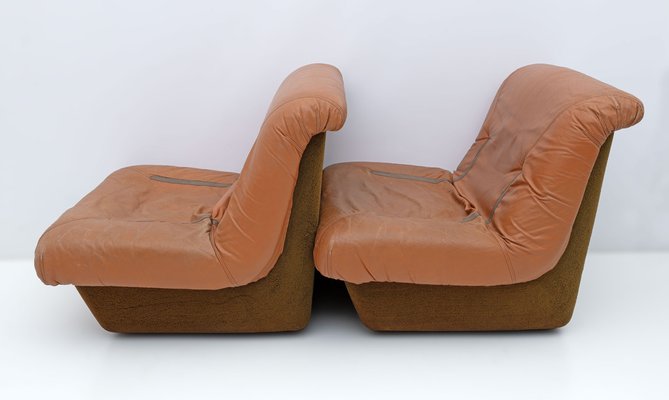 Mid-Century Modern Fiberglass Frame Leather Armchairs from Lev & Lev, 1970, Set of 2-FER-1767431