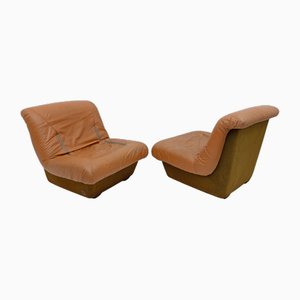 Mid-Century Modern Fiberglass Frame Leather Armchairs from Lev & Lev, 1970, Set of 2-FER-1767431