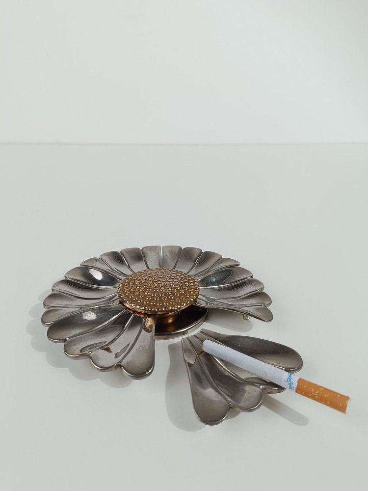 Mid-Century Modern Flower Ashtray in Chromed Metal with Removable Petals, 1970s