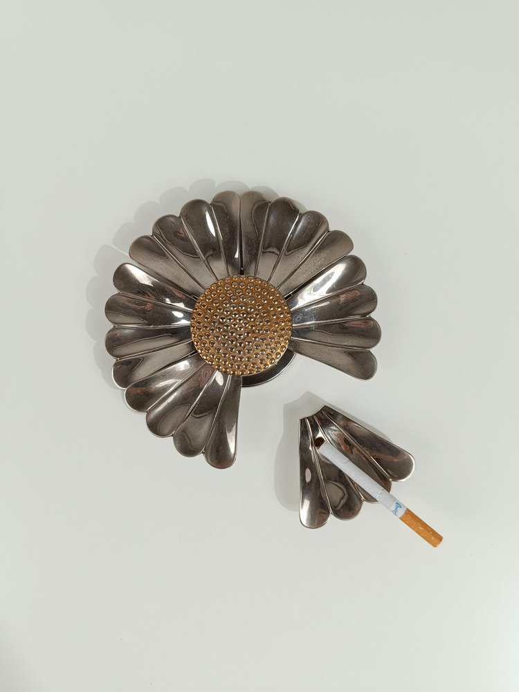 Mid-Century Modern Flower Ashtray in Chromed Metal with Removable Petals, 1970s