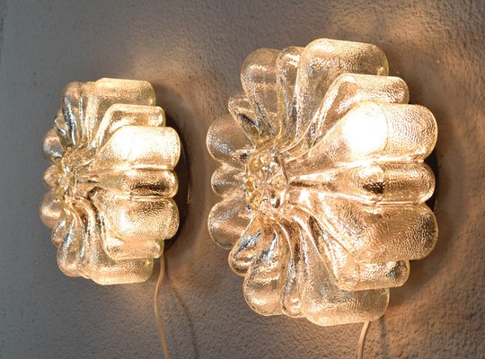 Mid-Century Modern Flower Cut Glass Flush Mounts, Germany, 1950s, Set of 2-IJF-1752130