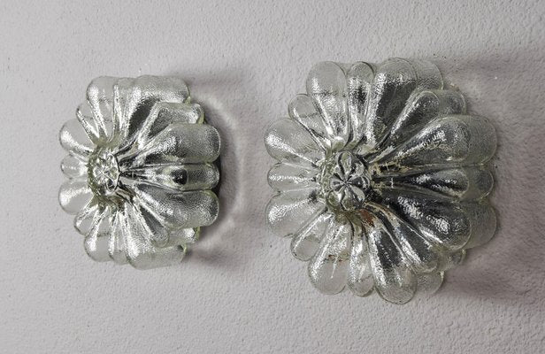 Mid-Century Modern Flower Cut Glass Flush Mounts, Germany, 1950s, Set of 2-IJF-1752130