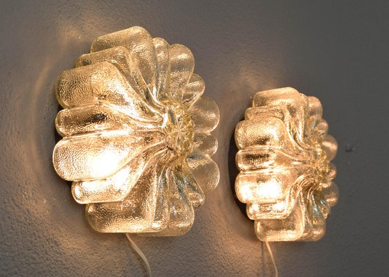 Mid-Century Modern Flower Cut Glass Flush Mounts, Germany, 1950s, Set of 2-IJF-1752130