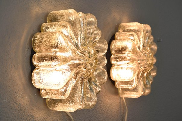 Mid-Century Modern Flower Cut Glass Flush Mounts, Germany, 1950s, Set of 2-IJF-1752130