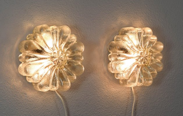 Mid-Century Modern Flower Cut Glass Flush Mounts, Germany, 1950s, Set of 2-IJF-1752130