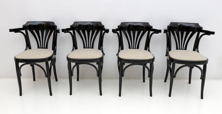 Mid-Century Modern French Ebonized Beech Bistro Chairs, 1970s, Set of 4-FER-1813469