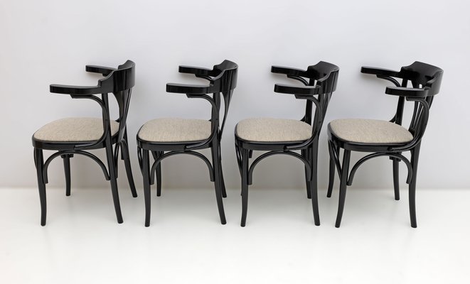 Mid-Century Modern French Ebonized Beech Bistro Chairs, 1970s, Set of 4-FER-1813469