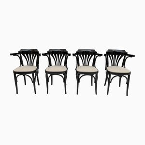 Mid-Century Modern French Ebonized Beech Bistro Chairs, 1970s, Set of 4-FER-1813469