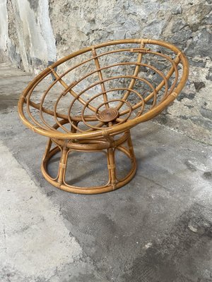 Mid-Century Modern French Papasan Lounge Chair in Bamboo, 1970s-DHH-1341696