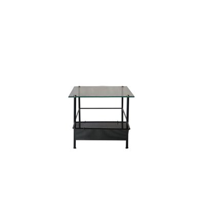 Mid-Century Modern French Rectangular Black Sheet Metal & Glass Coffee Table, 1960-UZ-863013