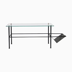 Mid-Century Modern French Rectangular Black Sheet Metal & Glass Coffee Table, 1960-UZ-863013