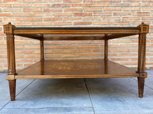 MId-Century Modern French Walnut Marquetry Base & Glass Top Side Table, 1960s-NOU-792807