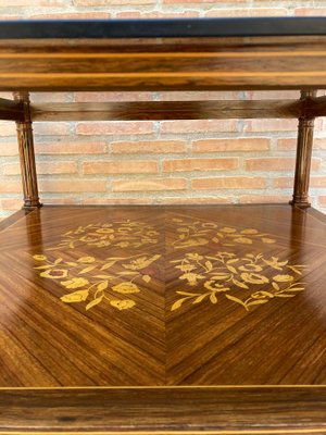 MId-Century Modern French Walnut Marquetry Base & Glass Top Side Table, 1960s-NOU-792807