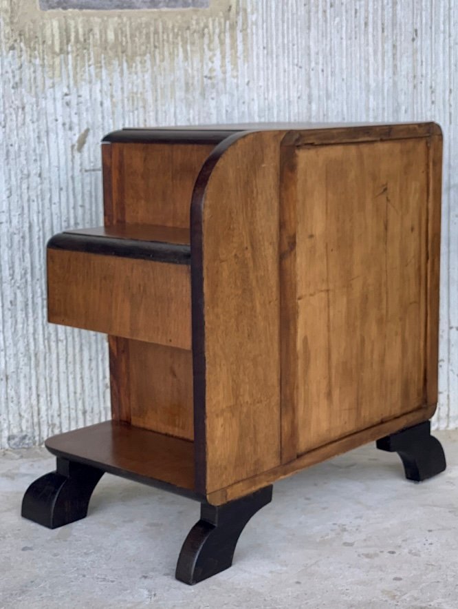 Mid-Century Modern Front Nightstands with Original Hardware and Ebonized Bases, 1940s, Set of 2