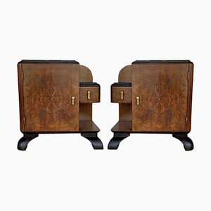 Mid-Century Modern Front Nightstands with Original Hardware and Ebonized Bases, 1940s, Set of 2-NOU-843364