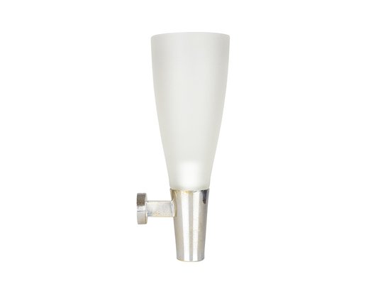 Mid-Century Modern Frosted Glass and Chrome-Plated Metal Sconces by Pietro Chiesa for Fontana Arte, Set of 2-RD-1808029