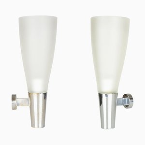 Mid-Century Modern Frosted Glass and Chrome-Plated Metal Sconces by Pietro Chiesa for Fontana Arte, Set of 2-RD-1808029