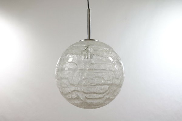 Mid-Century Modern Frosted Ice Glass Ball Pendant Lamp by Doria for Doria Leuchten, 1960s-FUP-1014213