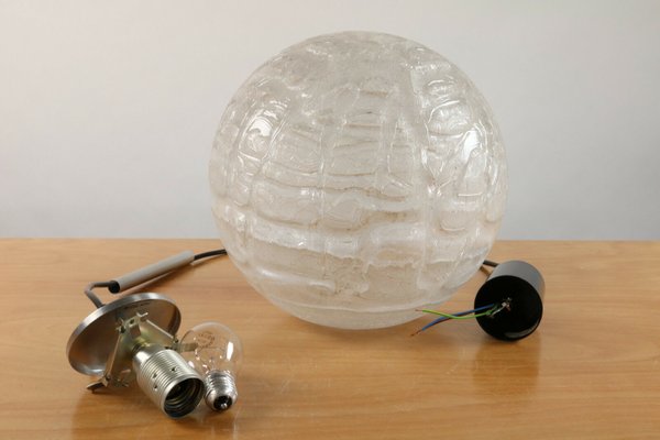 Mid-Century Modern Frosted Ice Glass Ball Pendant Lamp by Doria for Doria Leuchten, 1960s-FUP-1014213