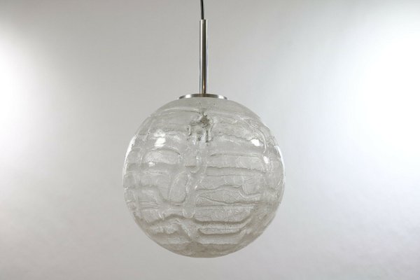 Mid-Century Modern Frosted Ice Glass Ball Pendant Lamp by Doria for Doria Leuchten, 1960s-FUP-1014213