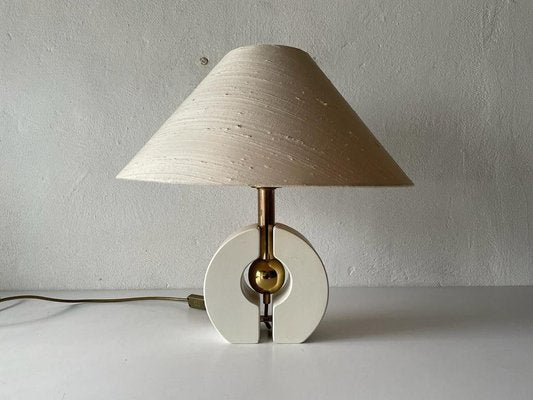 Mid-Century Modern German Fabric and White Wood Body Table Lamp with Atomic Brass Detail from Schröder & Co, 1970s-RDS-1196893