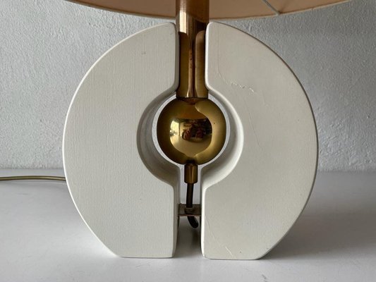 Mid-Century Modern German Fabric and White Wood Body Table Lamp with Atomic Brass Detail from Schröder & Co, 1970s-RDS-1196893