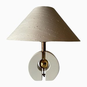 Mid-Century Modern German Fabric and White Wood Body Table Lamp with Atomic Brass Detail from Schröder & Co, 1970s-RDS-1196893