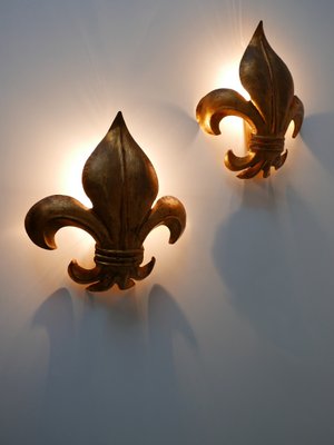 Mid-Century Modern German Gilt Metal Lily Sconces by Hans Kögl 1970s, Set of 2-WPT-1183157