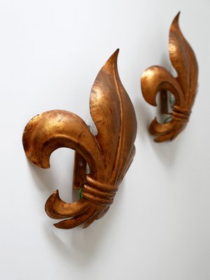 Mid-Century Modern German Gilt Metal Lily Sconces by Hans Kögl 1970s, Set of 2-WPT-1183157