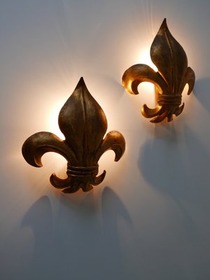 Mid-Century Modern German Gilt Metal Lily Sconces by Hans Kögl 1970s, Set of 2-WPT-1183157