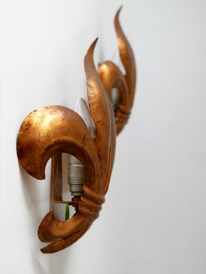 Mid-Century Modern German Gilt Metal Lily Sconces by Hans Kögl 1970s, Set of 2-WPT-1183157