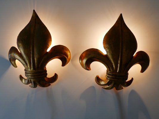 Mid-Century Modern German Gilt Metal Lily Sconces by Hans Kögl 1970s, Set of 2-WPT-1183157