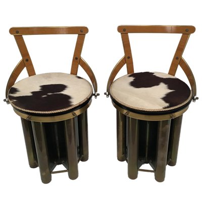 Mid-Century Modern Glass, Formica & Brass Stools, 1960s, Set of 2-LYQ-1171279