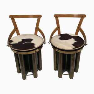 Mid-Century Modern Glass, Formica & Brass Stools, 1960s, Set of 2-LYQ-1171279