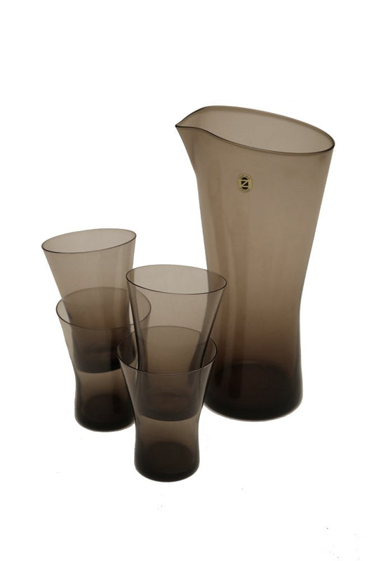 Mid-Century Modern Glass Pitcher and Drinking Glasses by Heinrich Löffelhardt for Farbglaswerke Zwiesel, 1950s, Set of 5