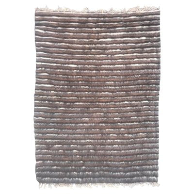 Mid-Century Modern Goat Hair Moroccan Rug with Stripes-YMM-1061651