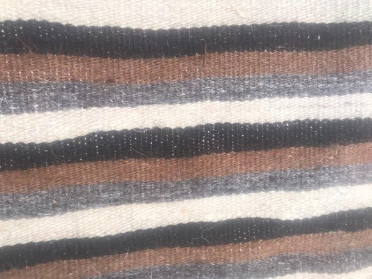 Mid-Century Modern Goat Hair Moroccan Rug with Stripes-YMM-1061651